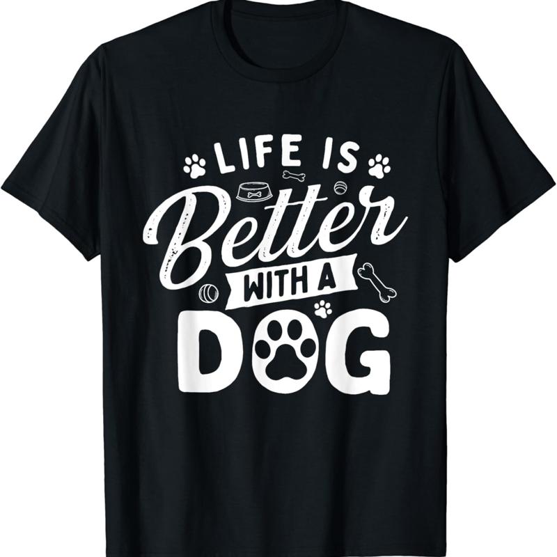 

Life Is Better With A Dog Lover Owner T Shirt - Men s Summer Cotton Graphic Tee S разноцветный