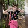 Summer new dopamine butterfly print short Spice Girl top design sense niche age-reducing short-sleeved T-shirt