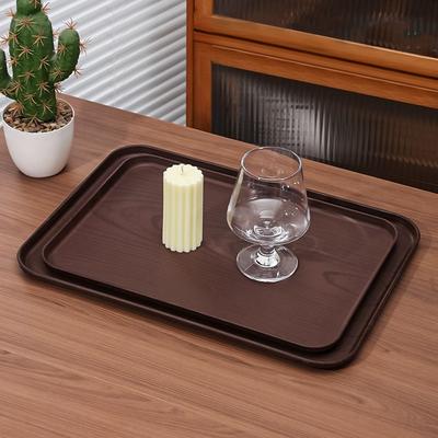 New Rectangular Pallet Wood-grain Imitation Nordic Style Food Bread Pan Plastic Storage Tray Household