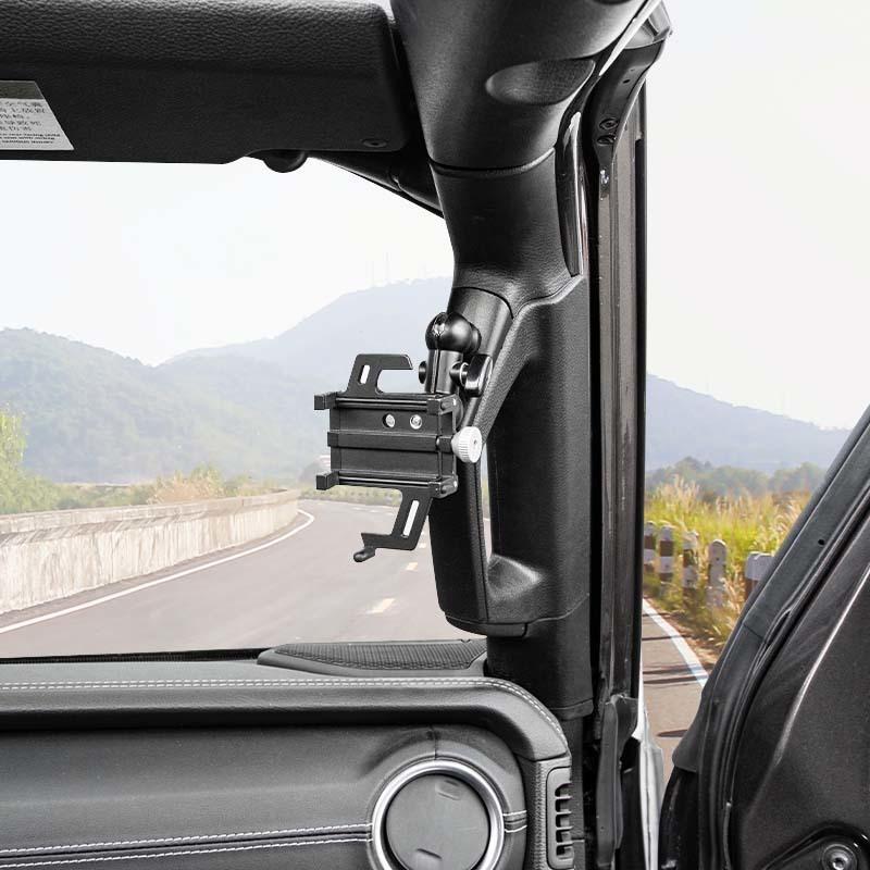 Uchwyt na telefon na słupku A, górny uchwyt, wspornik, stojak na telefon GPS, pasuje do Jeepa Wranglera JL dla JT Gladiatora 2018-2023, akcesoria do wnętrza samochodu