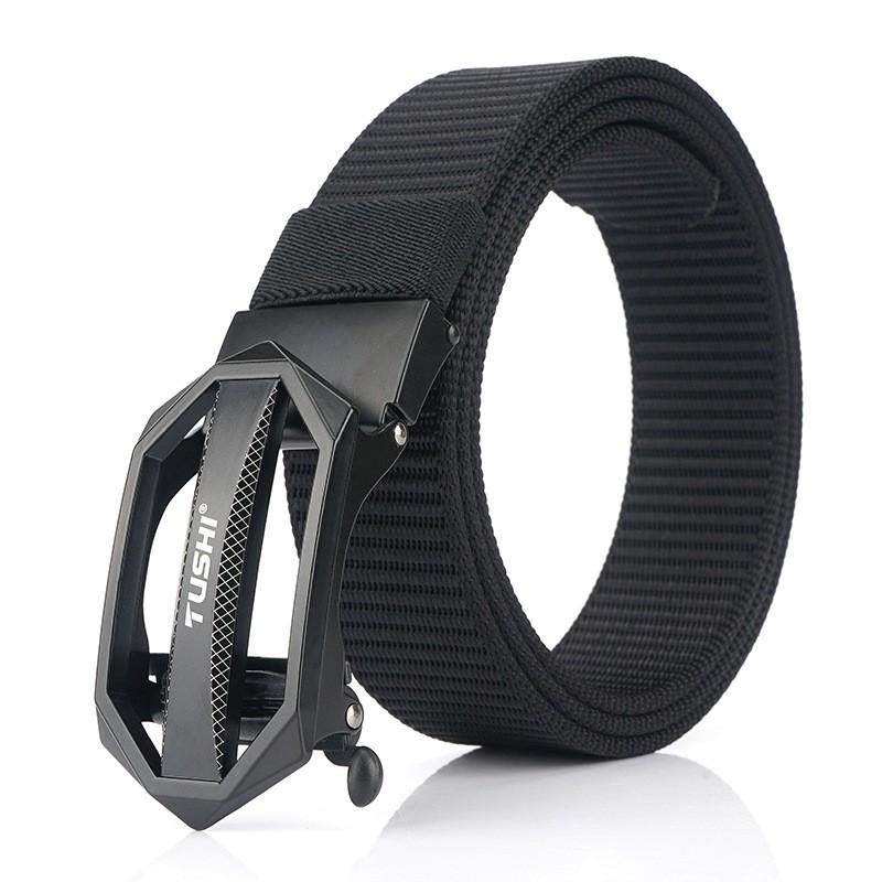 Thickened Anti-slip Tank Track Pattern Toothless Automatic Buckle Business Casual Canvas Belt Men's Nylon