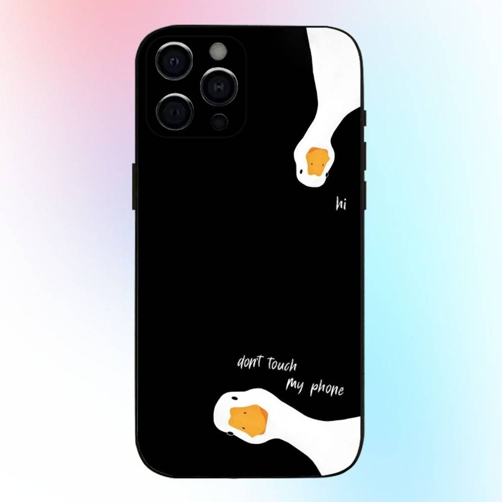 Cute Cartoon Duck Phone Case For iPhone17,16,15,14,13,12,11 Plus,Pro Max Soft Black Cover