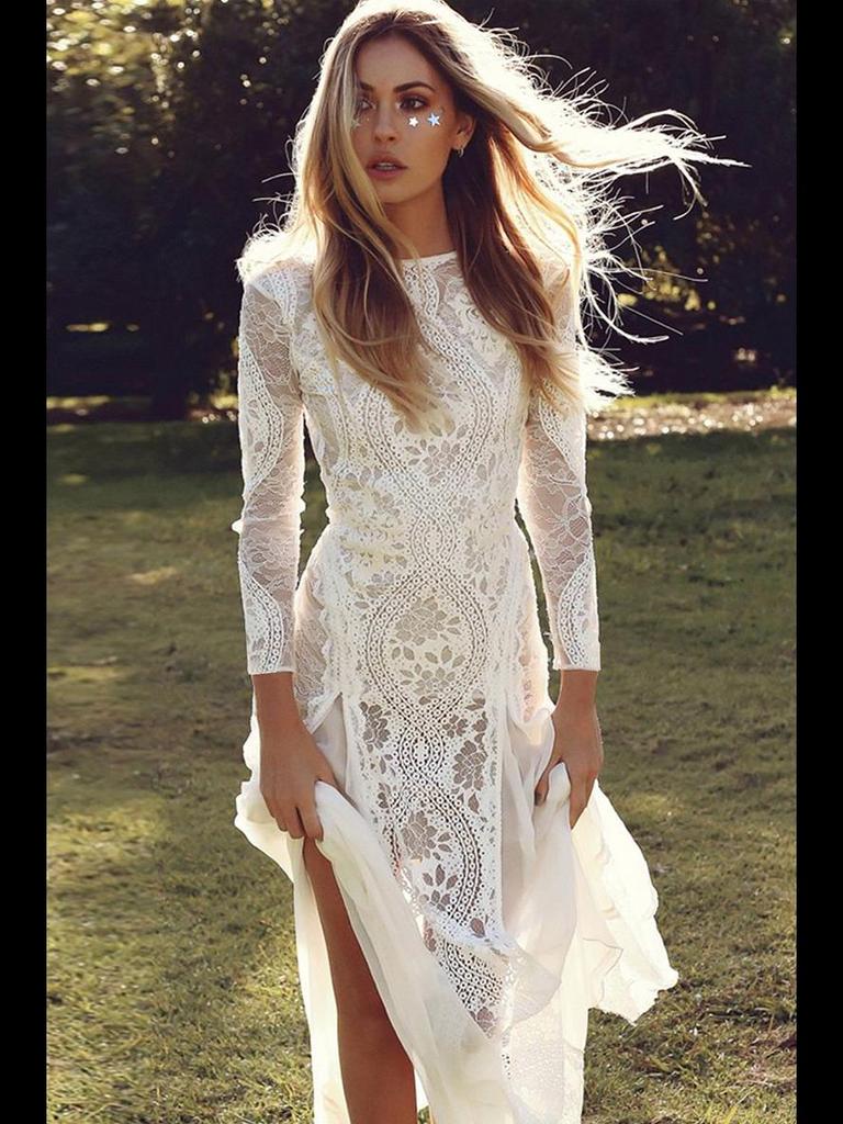 2025 Spring European & American Women's Round Neck Long Sleeve Backless Lace Print Dress