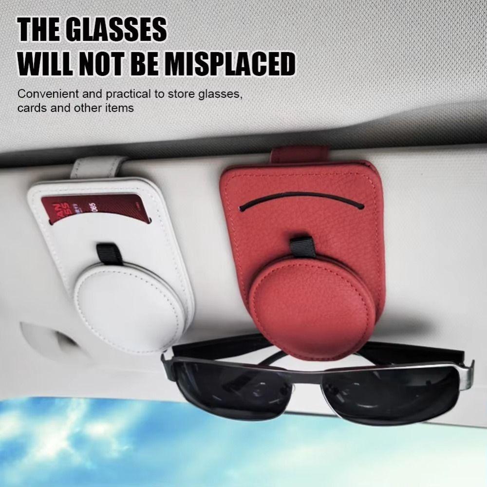 Cowhide Leather Sun Visor Sunglasses Frame Magnetic Ticket Card Holders  for Car Interior