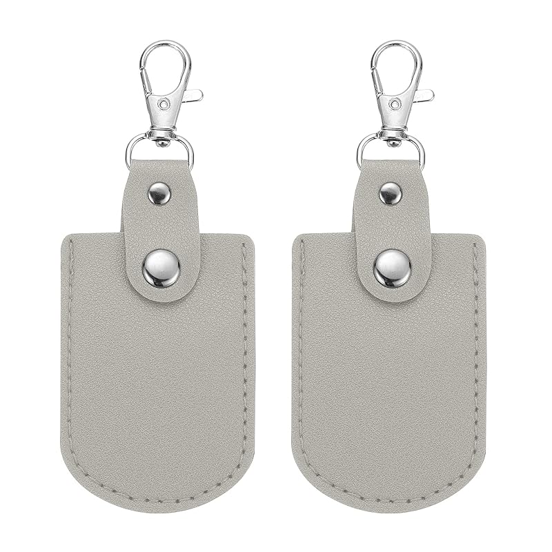 

[PATIKIL] leather key fob leather keychain 2pcs keyrings DIY key chain holder home off for car key ID key card air tag gray
