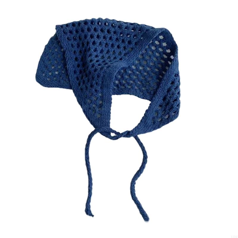 Y3NE Multifunctionele Uitgeholde Gebreide Sjaal Driehoekige Heupsjaal Hoofddoek Voor Vrouwen Meisjes Buitenactiviteit Strandvakantie Foto blauw