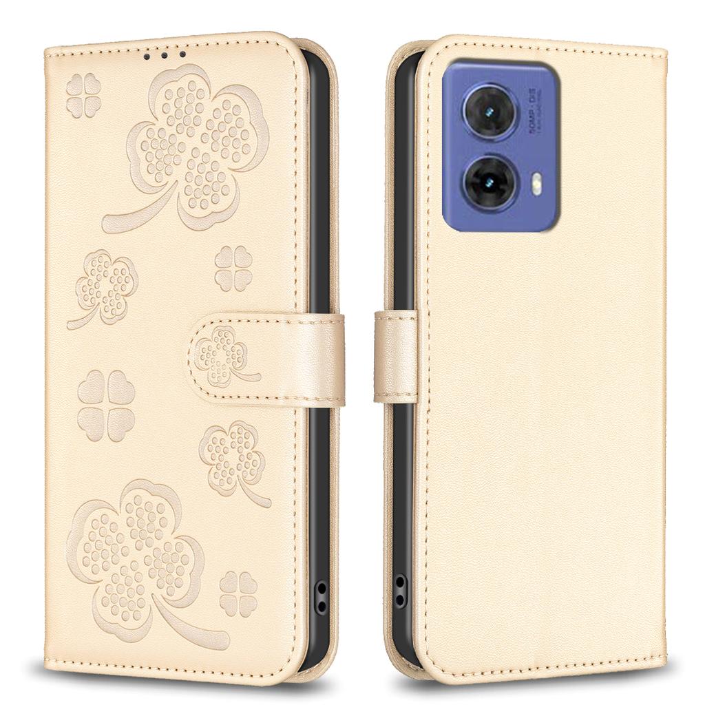 Lucky Clover Four Leaf Clover Pattern PU Leather Card Slots Wallet Phone Case for Motorola Moto G85,Edge 50 Pro,G04,G24,G34,Edge 40 Neo,G84,G54,G14...