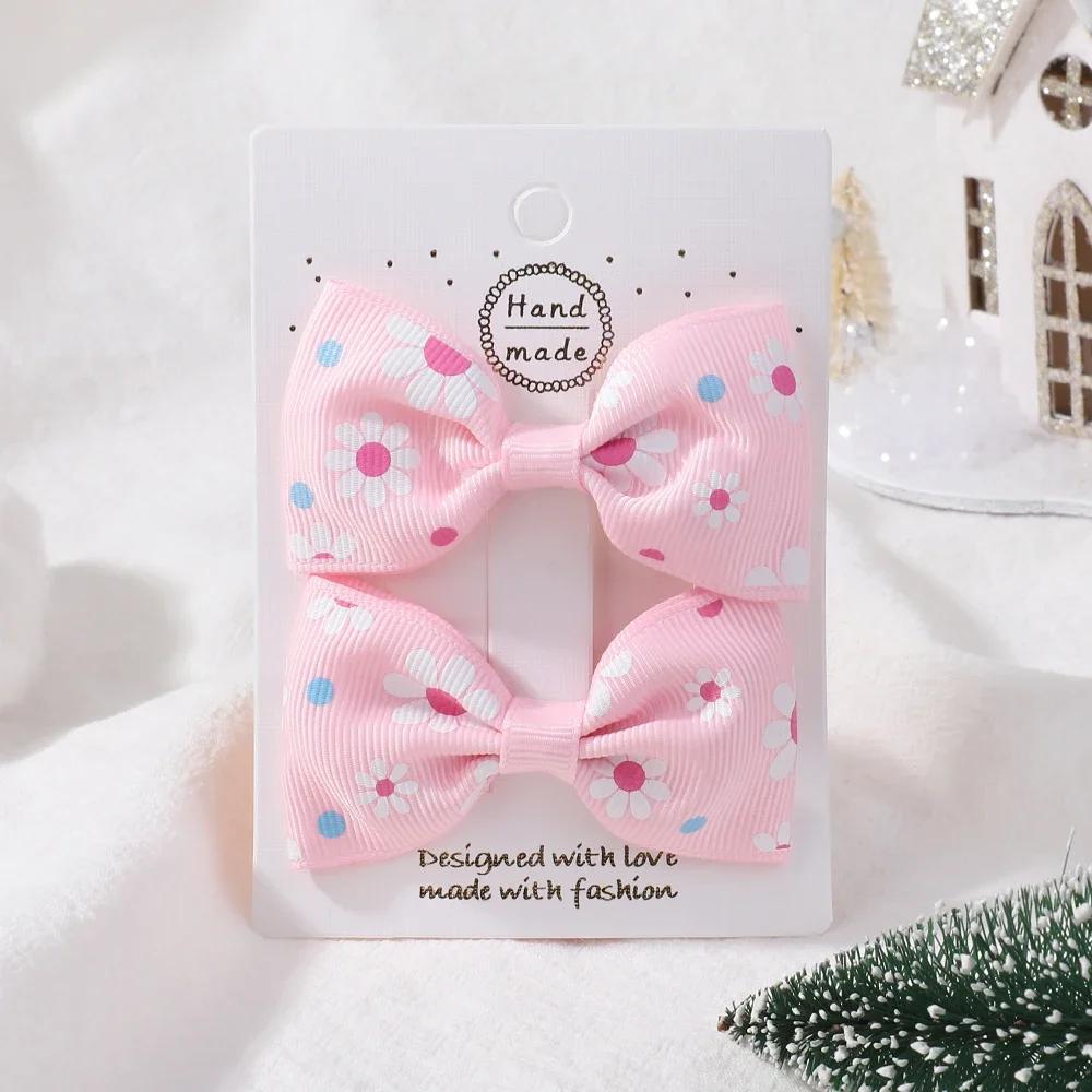 2Pcs/Set Solid Color Nylon Kids Bows Hair Clips for Baby Girls Handmade Bowknot Hairpin Barrettes Photograph Hair Accessories