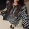 Women's Color Block Striped Long Sleeve T-Shirt - Korean Relaxed Fit, Chic Hong Kong Style