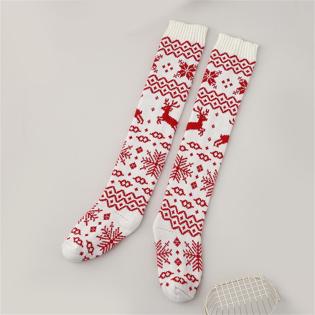 Winter Holiday Thigh High Stockings for Women Christmas Reindeer Snowflake Knitted Over Knee Boot Socks Long Leg Warmers