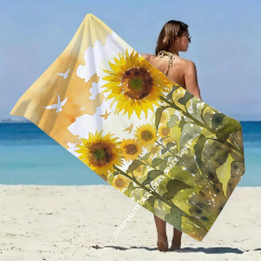 Watercolor Sunflower Beach Towel Patterned Sunscreen And Windproof Suitable For Swimming Pool Camping Travel Blanket