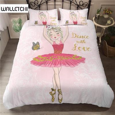 Juego de funda de edredón con diseño de bailarina de ballet, juego de cama con dibujos de bailarinas para niños y adolescentes, funda de edredón de microfibra para cama doble, tamaño Queen y King