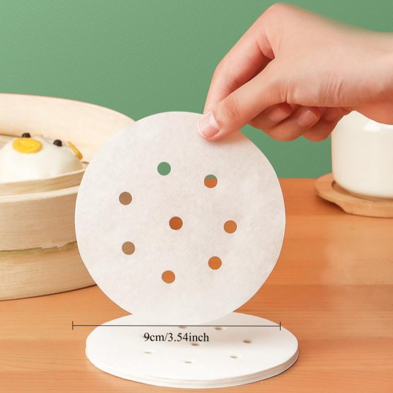 400pcs Non-Stick Steamer Basket Liners with Perforated Center-Round White Steam Cook Paper with Airflow Holes,Kitchen Essentials