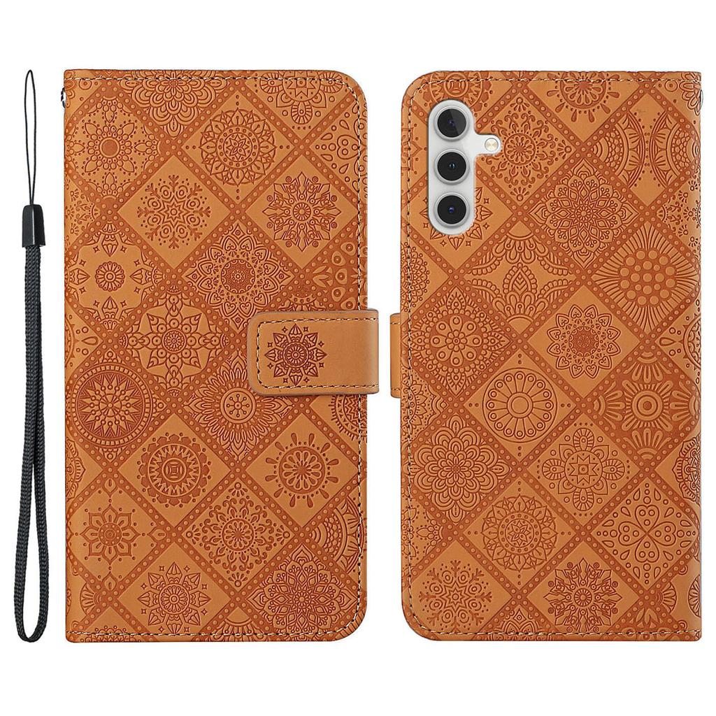 For Samsung Galaxy A35 5G Cell Phone Case Imprinted Ethnic Flower Leather Wallet Stand Cover