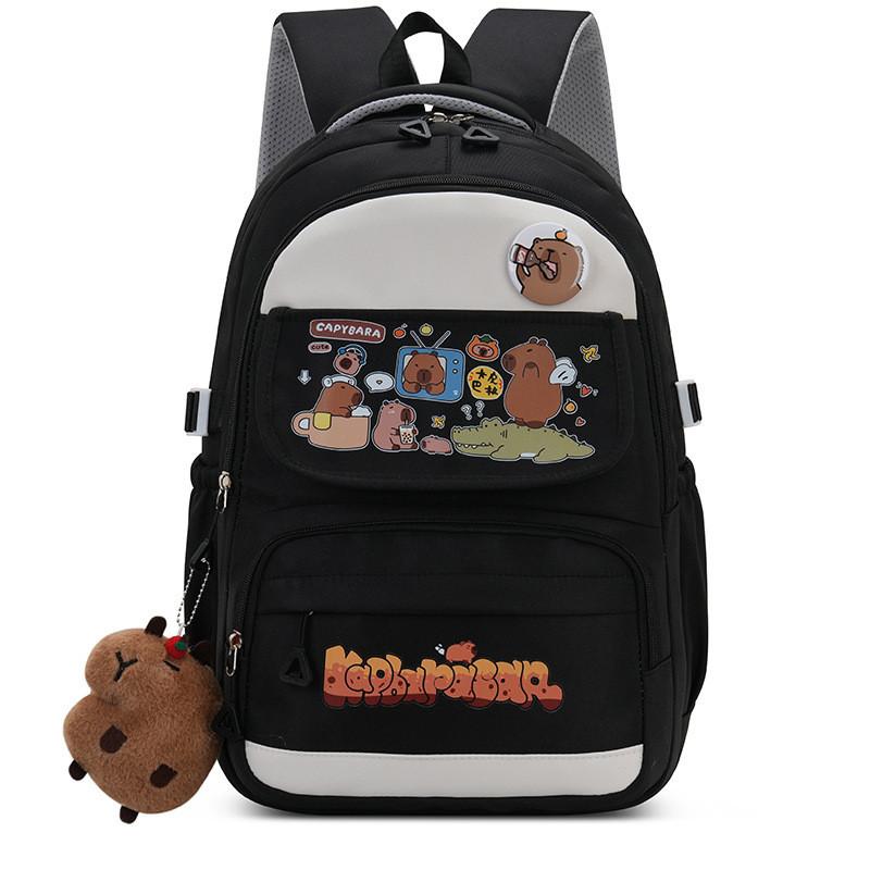 Capybara Cartoon Large Capacity Backpack With Breathable Water Resistant Oxford Fabric For Middle School Students