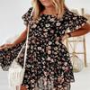 2025 Spring Summer Round Neck Flower Printed Short Sleeve Loose Dress Fashionable and Versatile Trend