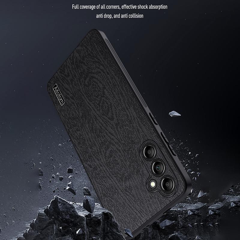 For Samsung Galaxy A15 5G Cellphone Case Wood Grain PC+TPU+PU Back Protector Cover