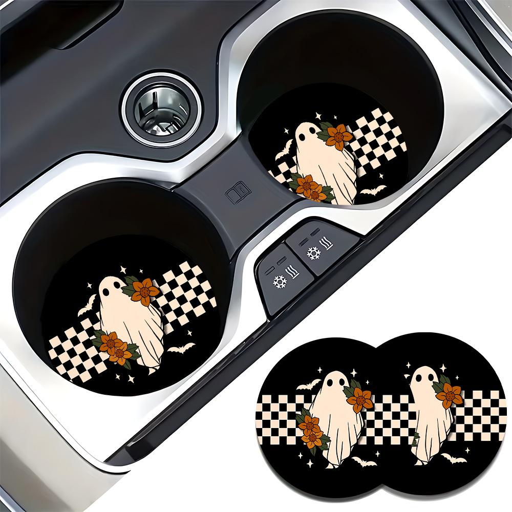 

2PCS Ghost Pattern Car Personalized Water Cup Mat Stand Anti slip Mat Bottle Stand Cup Stand Car Interior Anti slip Cup Stand