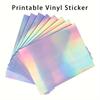 10 Sheets of Rainbow Holographic Vinyl Sticker Paper - Waterproof, Glossy, Quick-Drying, Compatible with Inkjet & Laser Printer