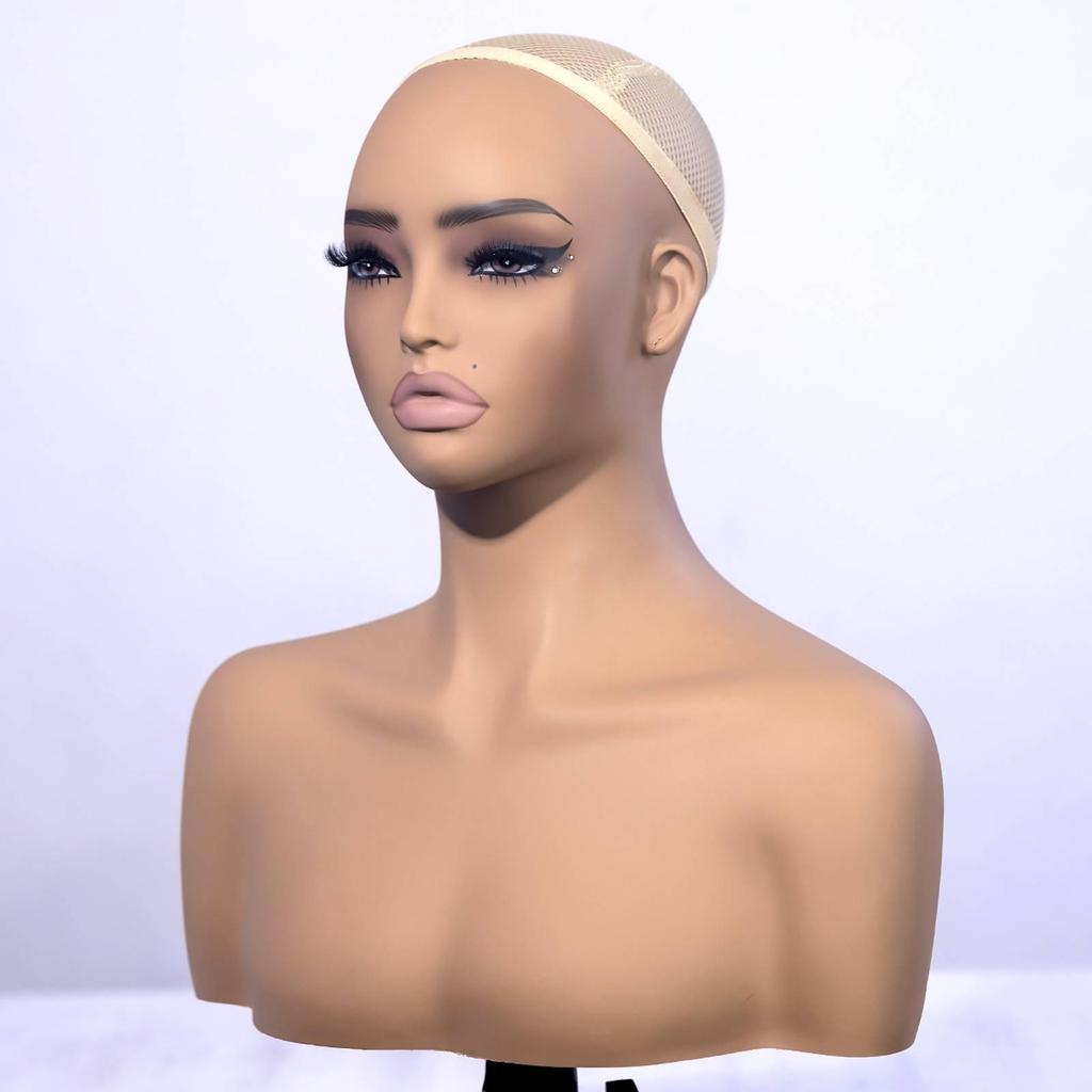 Mannequin Display Bust SkinTonedToned Hairpiece Smooth Head with Shoulders