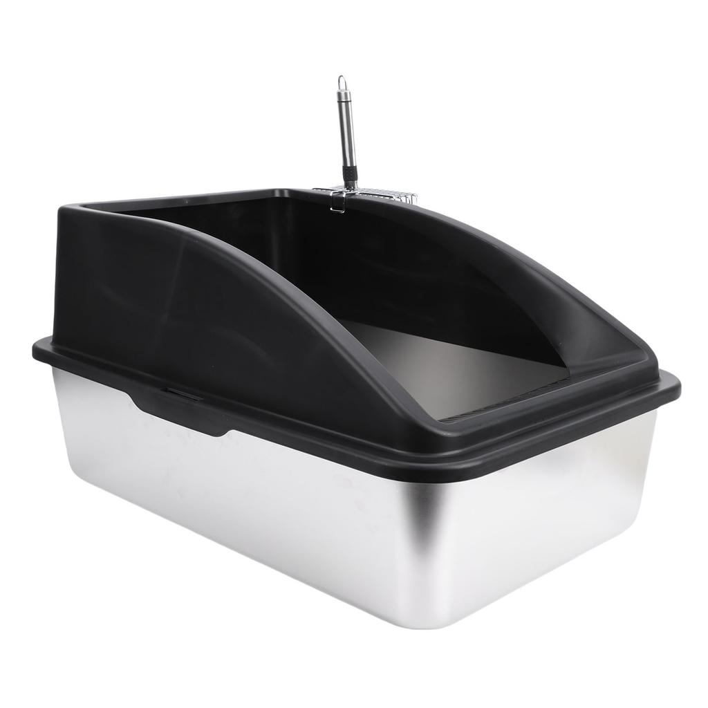 Kedi Kum Kabı Paslanmaz Çelik Çok Fonksiyonlu Geniş Boyut Açık Üst Yükseltilmiş Çit Ev için Kedi Kum Kutusu