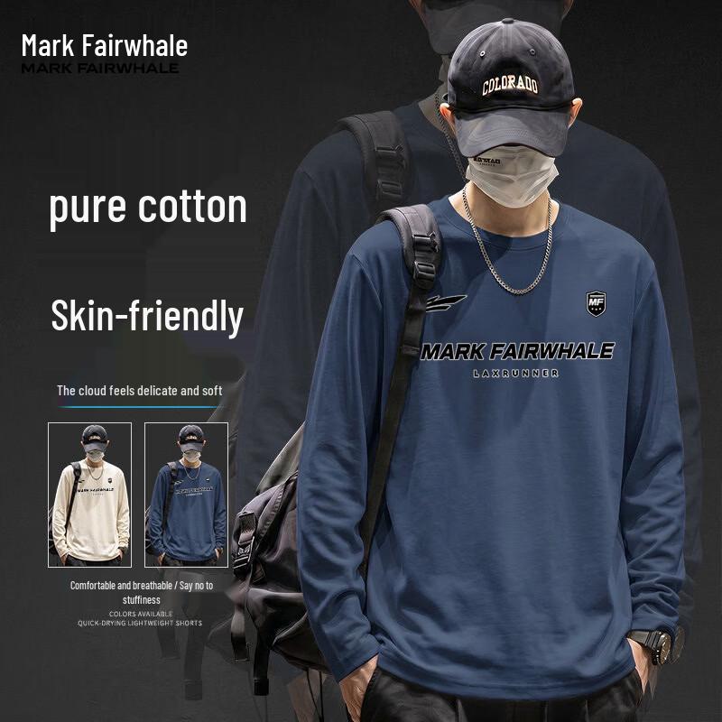 Mark Fairwhale Men's Pure Cotton Long-Sleeve Round Neck T-Shirt