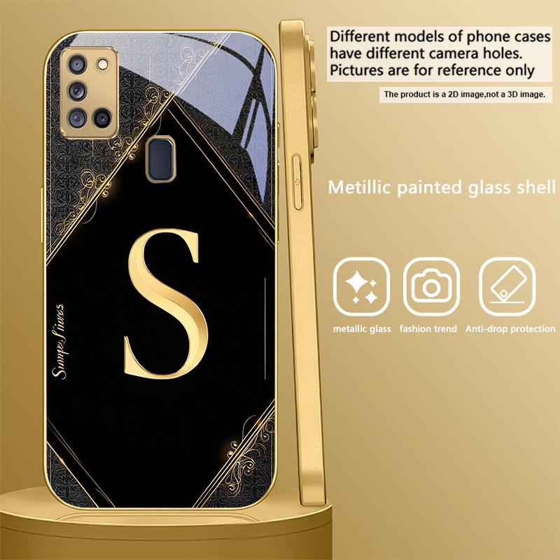 Luxusní písmena s emblémem Pro Samsung A 31 32 A33 A34 35 14 A15 13 16 25 26 50 52 53 54 55 56 70 71 72 73 Zlaté skleněné pouzdro na telefon