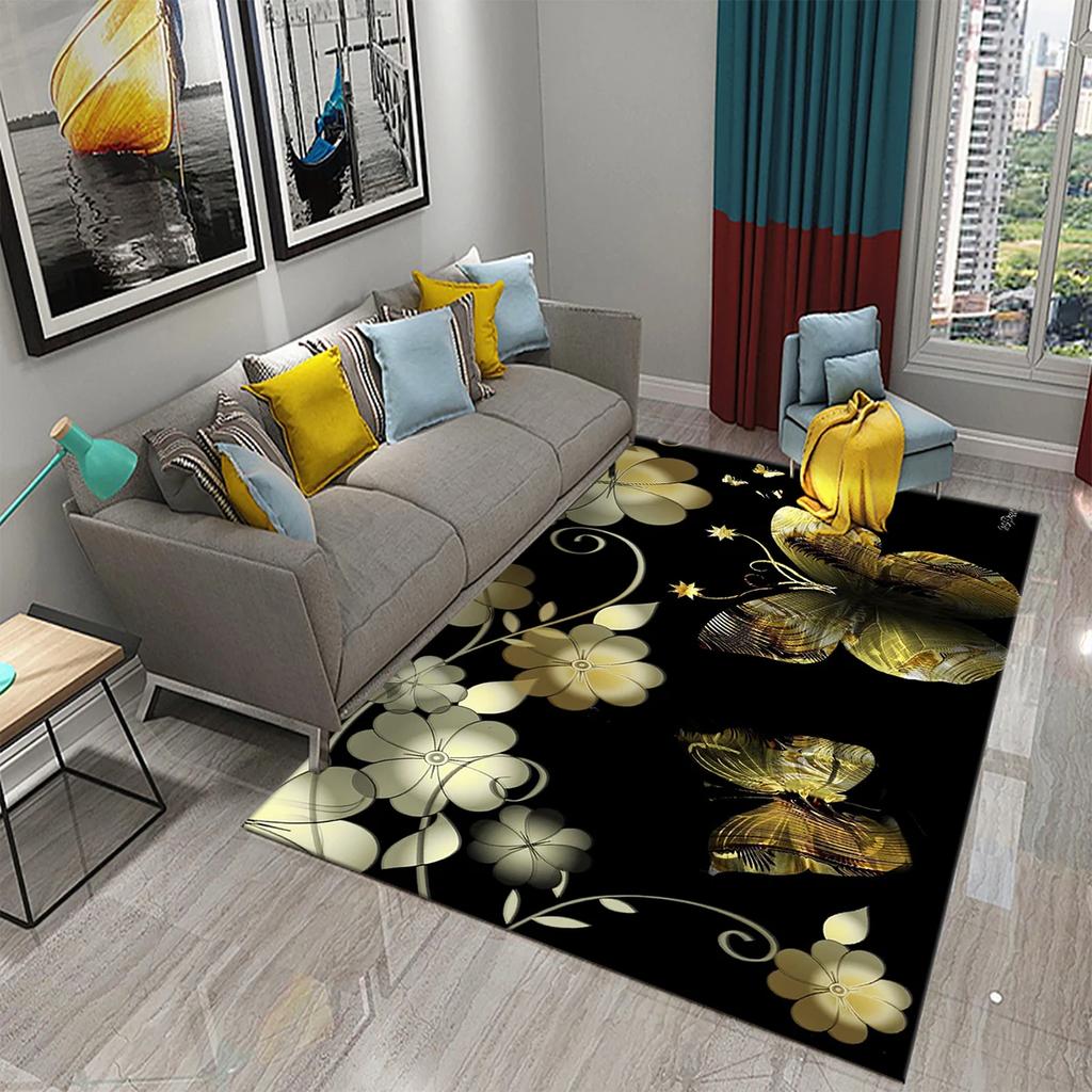 Dywan 3D Czarno-Złoty do Salonu Nowoczesna Luksusowa Dekoracja Abstrakcyjne Dywany do Sypialni Dywanik Podłogowy Kuchnia Łazienka Dywanik Antypoślizgowy