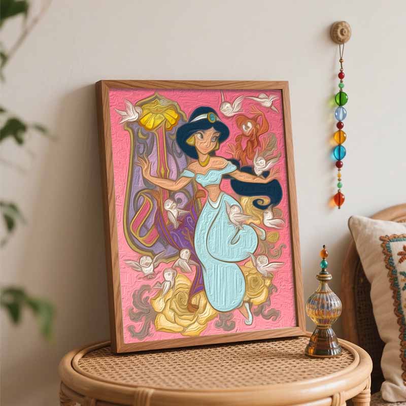 Disney Princess Jasmine Oil Paint by Numbers Painting Kit Handmade Diy Home Decor Gifts for Fans of Aladdin and Magical Princess Art