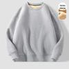 Men's Winter Lambswool Round Neck Hoodie, Thick Warm Solid Color Pullover with Plus Velvet Base Layer.