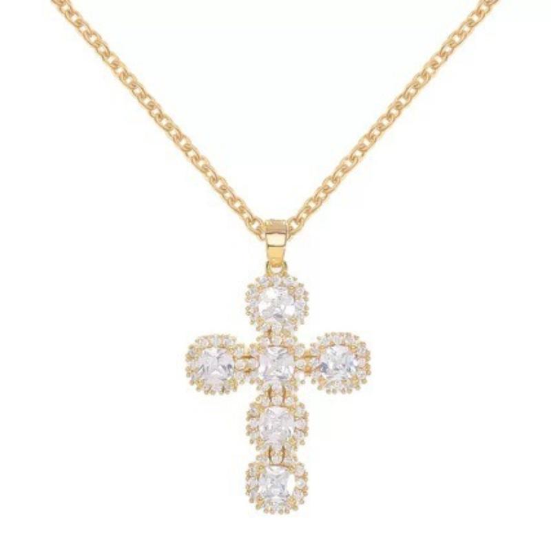 Luxury Iced Out Cross Pendant Necklace, Cubic Zirconia Halo Religious Choker, Hip Hop Faith Jewelry Gift for Women Men