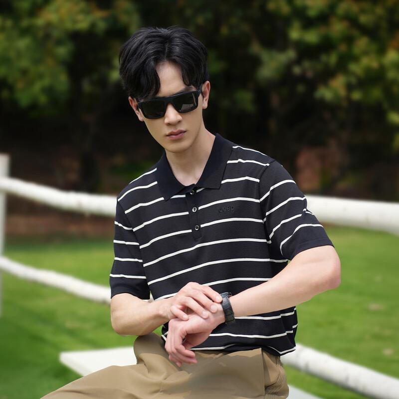 Jeep Men's Striped Lapel Polo Shirt