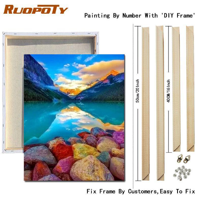 RUOPOTY Painting By Numbers Seaside Landscape Handpainted Unique Gift Pictures By Numbers Tree For Adults Home Decoration