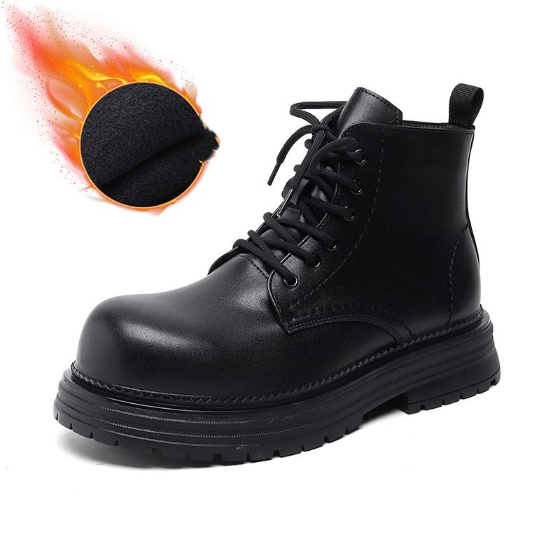 England Style Mens Casual Platform Boots Black Stylish Genuine Leather Shoes Cowboy Autumn Winter Boot Cool Ankle Botas Hombre