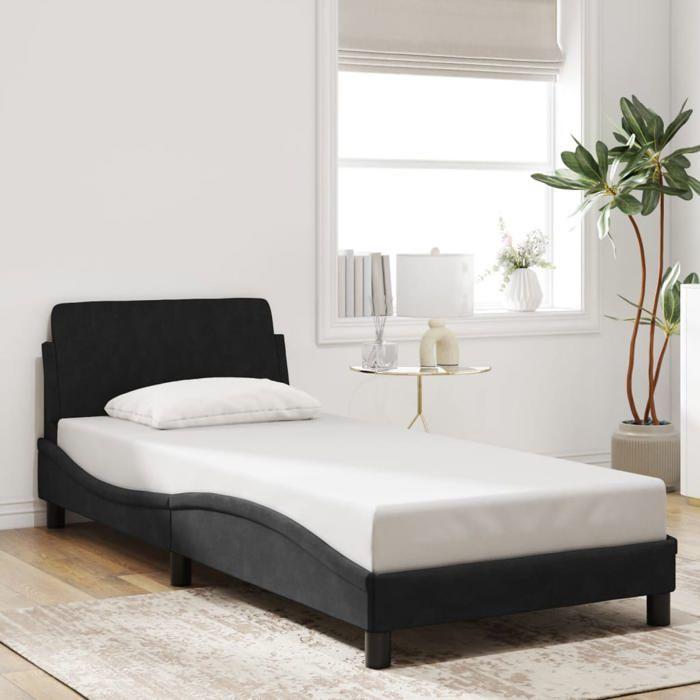 VidaXL Bed Frames with Headboard, Upholstered Bed with Slat Base, Single Bed with Footboard, Adult Bedroom Bed, Black 373074