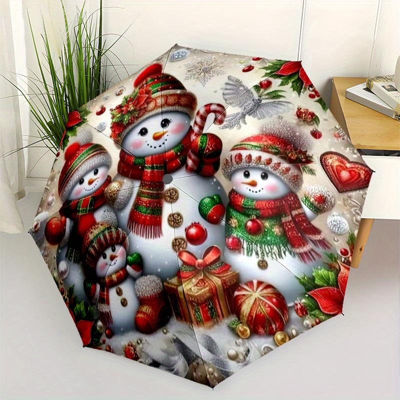 Christmas Snowmen Automatic Folding Umbrella Compact Lightweight Retractable Design With 8 Ribs For Outdoor Travel And Festive Giftingt70