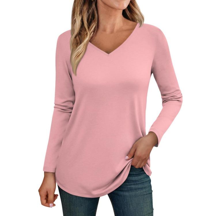 Trendy Fall Outfits Womens Long Sleeve V Neck T Shirts Fitted Casual Tunic Blouses Basic Tee Tops