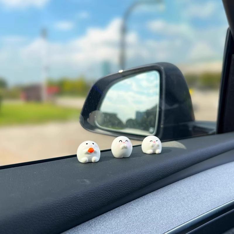 6Pcs Funny Cute Round White Elf Resin Craft Miniature Figure Tiny For Car Center Console Navigator Decoration