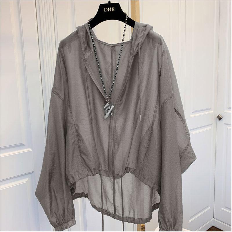 Summer Lightweight Ice Silk Sunscreen Clothing Women's Loose and Thin Sunscreen Shirt Thin Jacket Hooded Top Large Size
