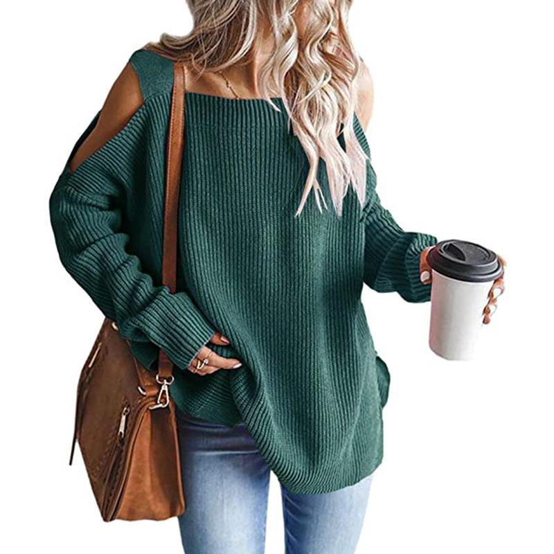 Maglione da Donna in Maglia Off-the-Shoulder Pullover a Manica Lunga Casual