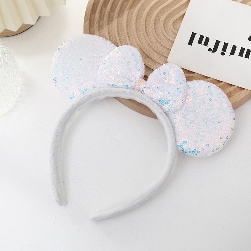 Sequin Plastic Mouse Ear Hoop Handmade Cute Pink Bow Fashion Headband for Kids Amusement Park Photo Headdress