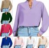 Women Work Shirt Elegant High Neck Long Sleeve Loose V-neck Top Stylish Soft Breathable Lightweight Pullover Shirt