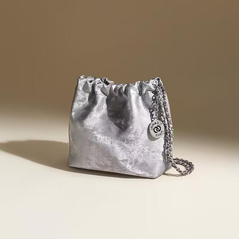 

Сумка-ведро для женщин 2025 года, новая модная сумка через плечо из натуральной кожи, легкие роскошные женские сумки премиум-класса на цепочке серебряный