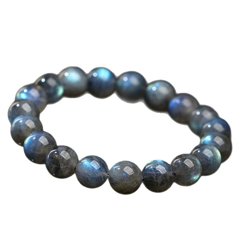 Hongchu Crystal Natural Starry Labradorite Round Bead Bracelet Iridescent Labradorite Blue Light Bracelet