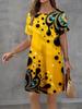 Modisches 3D-Druck Sommerkleid Locker Lässig Kurzarm Rundhals Minikleid