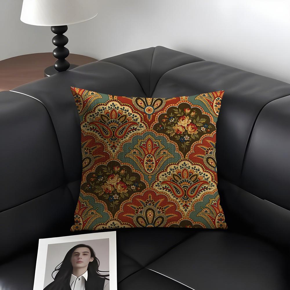 Persian Rug Pattern Classical Cushion Cover Natural Linen Organic Fabric DoubleSided Printing Sofa Home Decor Gift Pillow Case