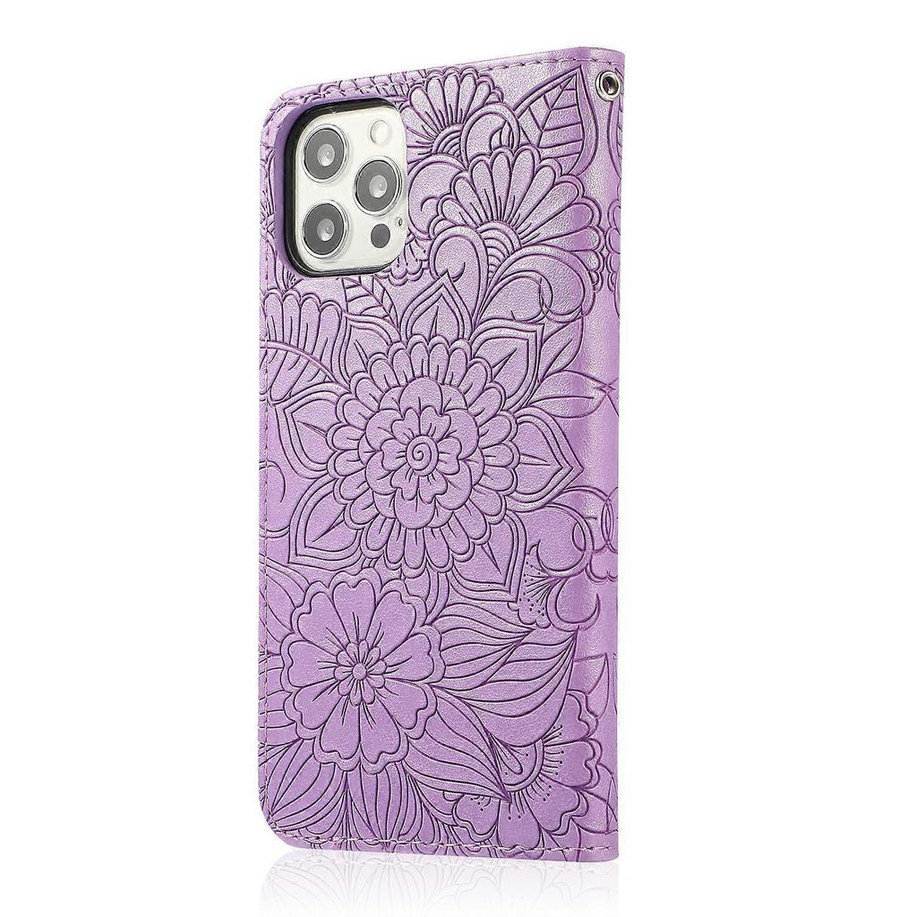 For iPhone 13 Pro Skin Feel Embossed Sunflower Horizontal Leather Case