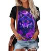 Modisches Damen Rundhals Kurzarm 3D Tier Farbdruck Tier Kurzarm Rundhals T-Shirt