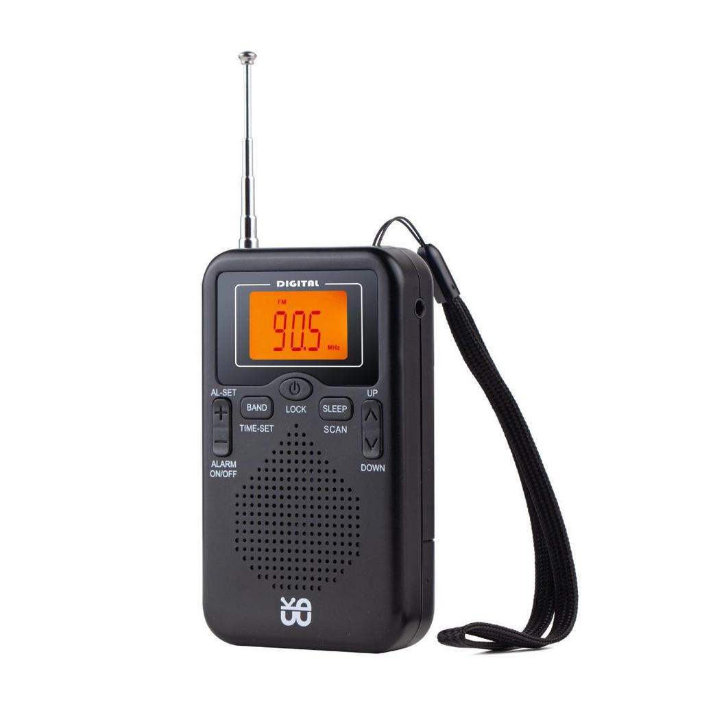 Radio stereo tascabile FM/AM con orologio W-206: Design quadrato portatile ed elegante
