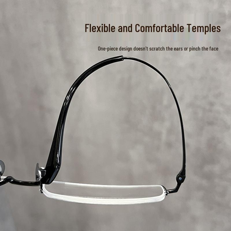 Men's Large Face Retro Square Semi-Rimless Pure Titanium Eyeglasses 88207 – High-Quality Prescription Frames